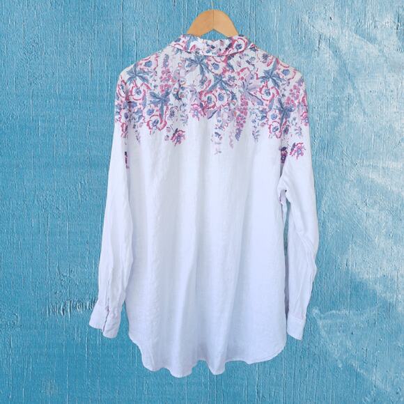 JOULES Jeanne Print White Pink Floral Linen Button Down Top Suze 14 - Picture 11 of 14